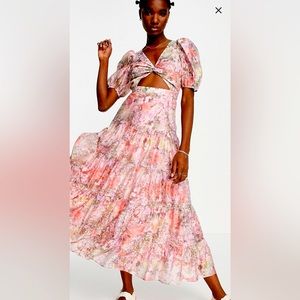 & Other Stories Floral Cutout Puff SleeveOrganza Midi Dress. Size 12. NWOT.